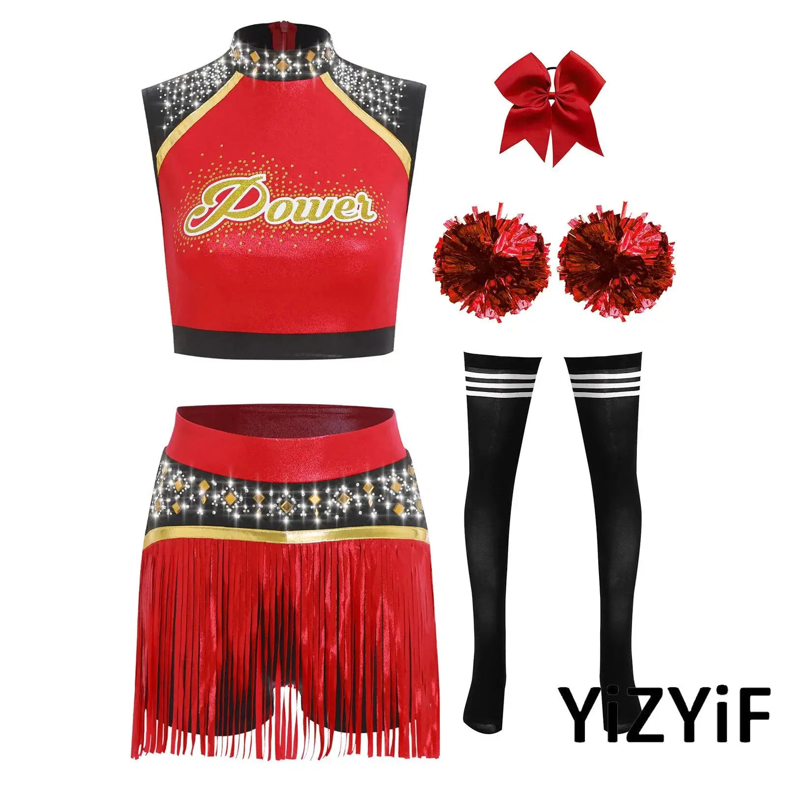 

Complete Cheerleading Uniform Set for Women Sparkling Rhinestone Tank Tops with Shorts And Accessories for Squad Performance