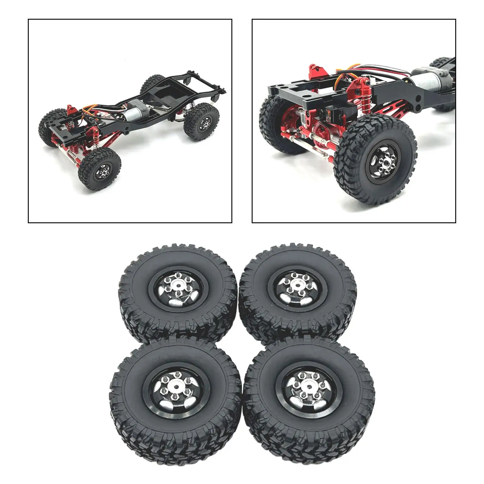 ล้อและยางรถบังคับวิทยุ 4 ชิ้น สำหรับเปลี่ยน ใช้กับรถบังคับวิทยุ MN82 99S ขนาด 1/12 และ 1/16 สีดำ