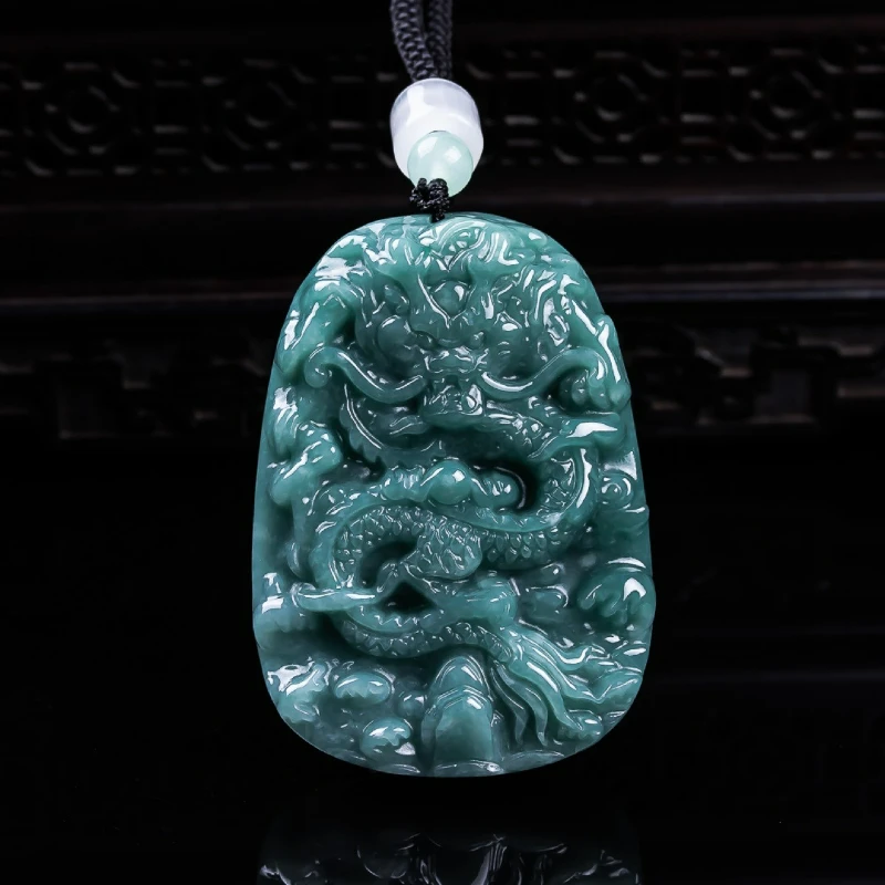 

Natural A-grade Jade Blue Water Domineering Zodiac Dragon Pendant Ice Jadeite Necklace Men and Women Couple Amulet