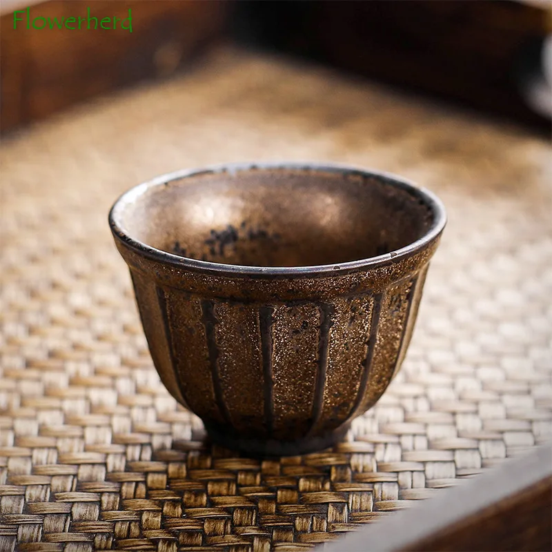 Ceramic Tea Cup Teaware Kung Fu Tea Set Cup Retro Iron Glaze Coffee Cup 60ml 80ml Kiln Change Japanese Porcelain Teacup