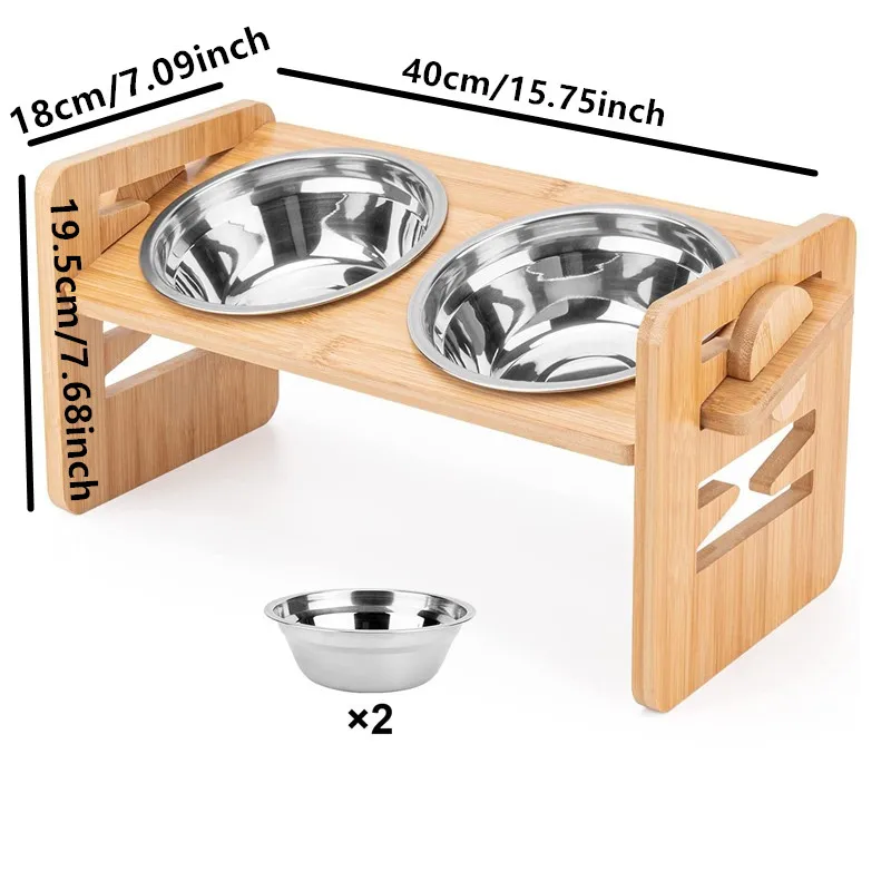 Bamboo Elevated Dog Bowls with Stand Adjustable Raised Puppy Cat Food Water Bowls Holder Rabbit Feeder for Small Medium Pet Dog