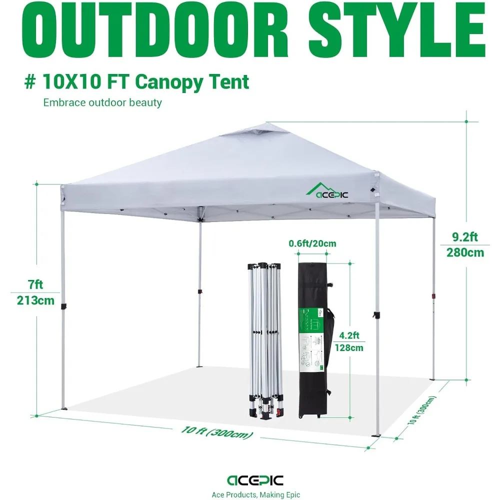 10x10 Pop Up Canopy Tent,300D Silver-Coating Top,1-Person Setup Pop Up Canopy Tent Instant Portable Shelter