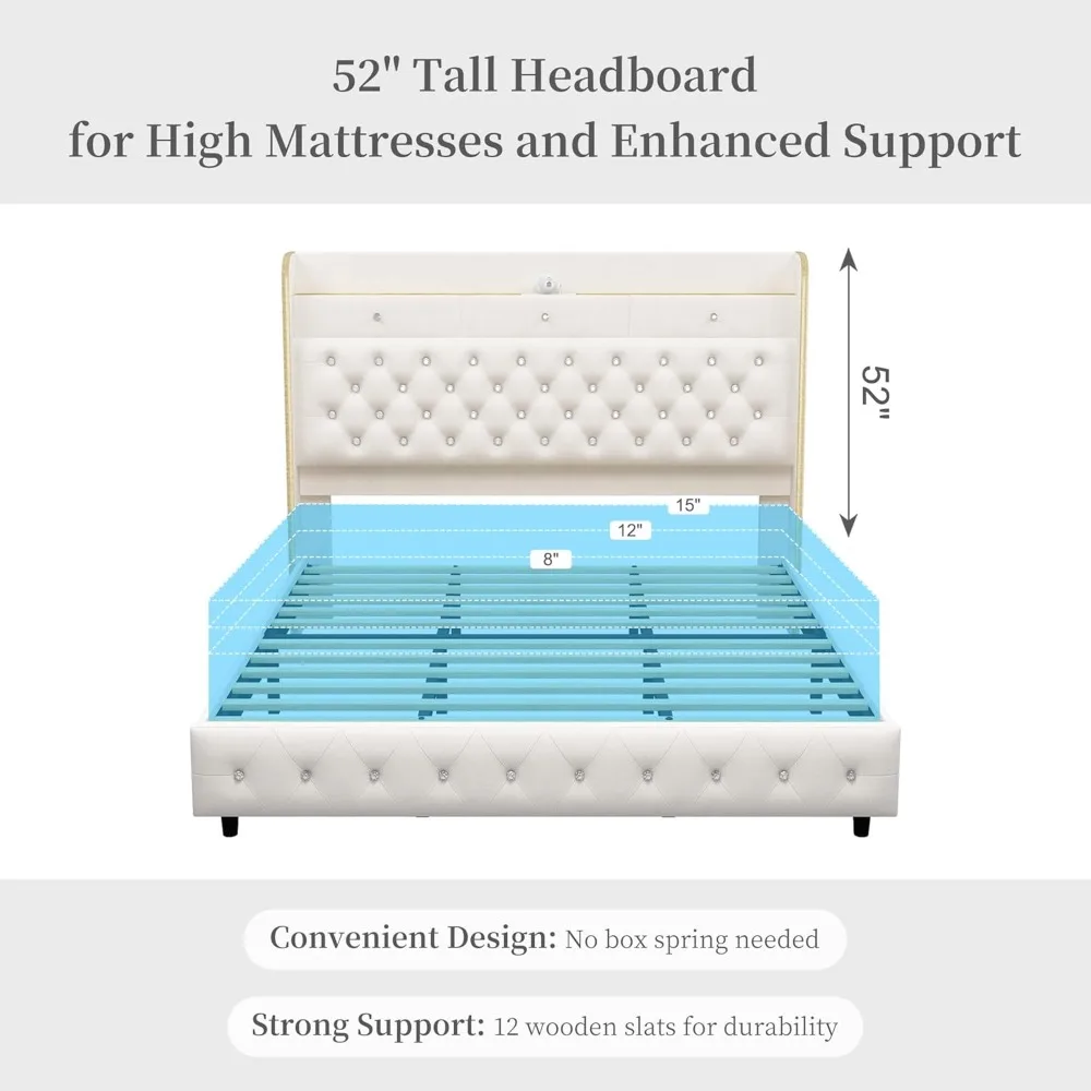 إطار سرير LED مع جهاز عرض Galaxy Aurora Star، وسرير بمنصة مع محطة شحن، وحدة تخزين مخفية منجدة