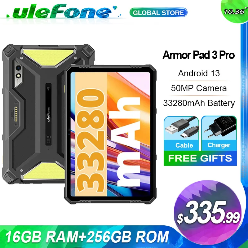 Ulefone Armor Pad 3 Pro, 16 Гб + 256 Гб, Увеличенный планшет, 33280 мАч, 10,36-дюймовый дисплей 2K, камера 50 МП, Android,глобальная версия