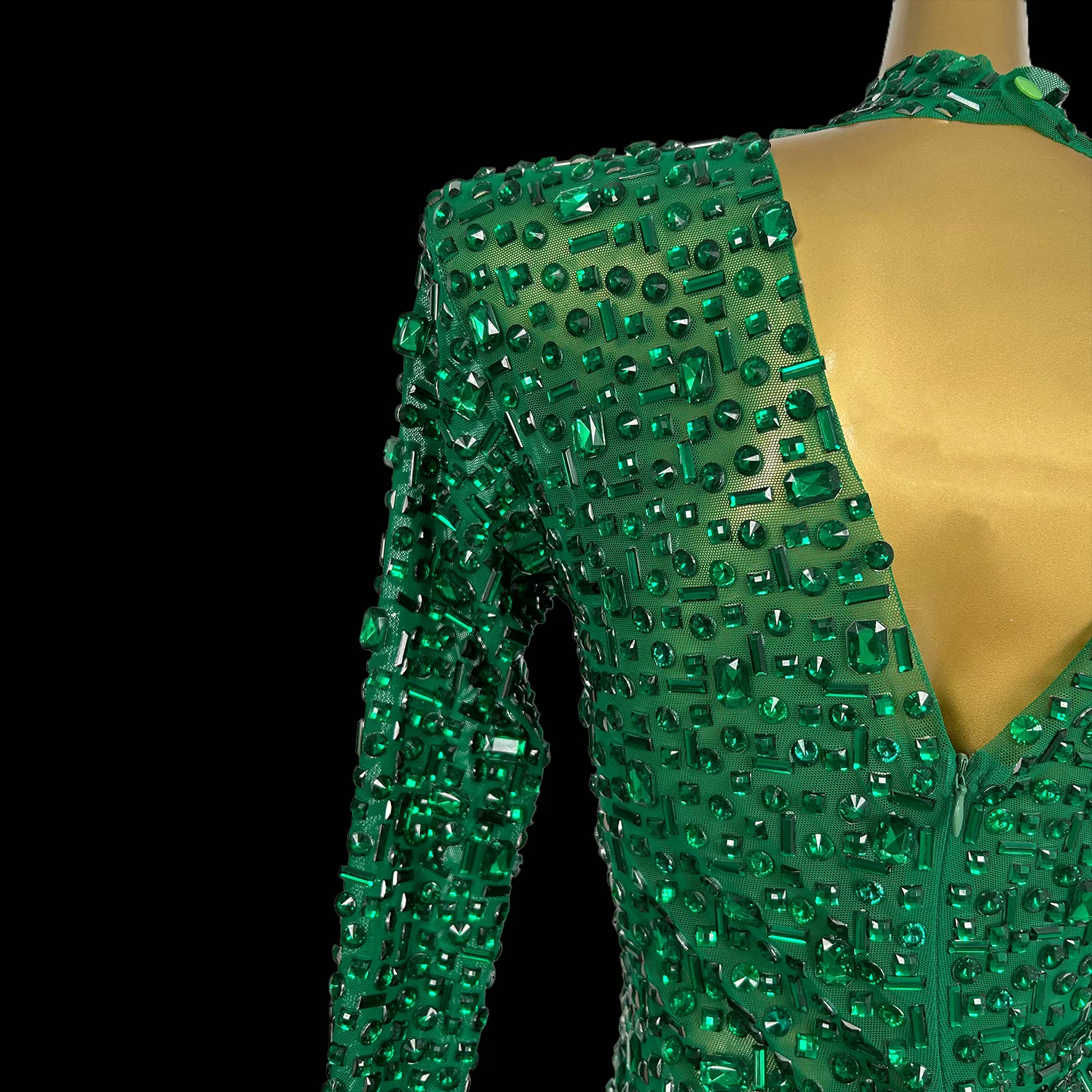 Vestido de fiesta de cumpleaños de celebridades con cuello colgante, vestido sin espalda, diamante verde, Sexy, Club callejero, ocasión Formal, conjunto de una pieza