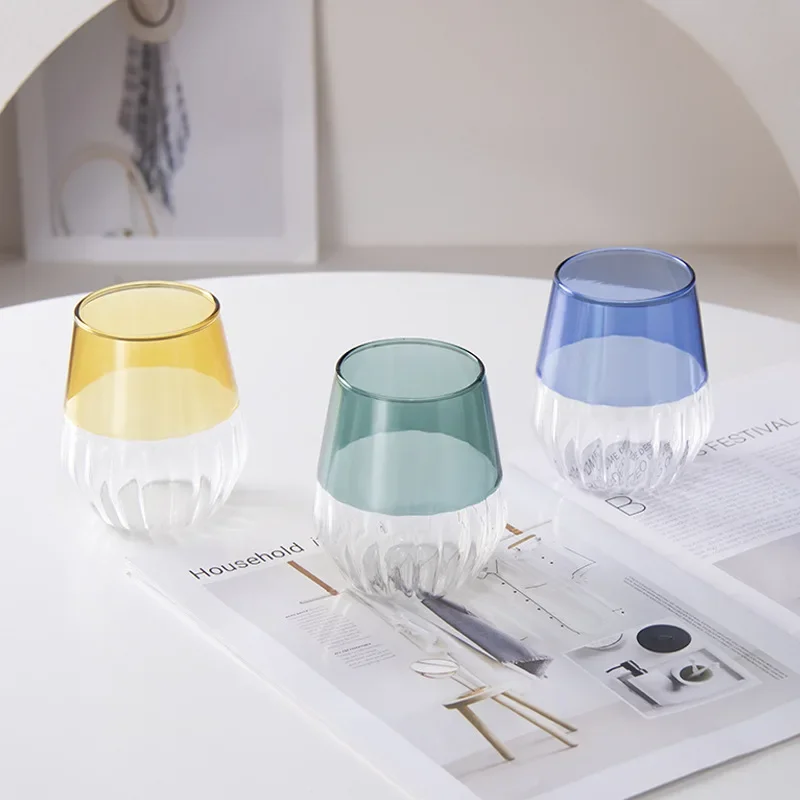 

Striped Contrasting Glass Breakfast Cup Home Milk Cup High Borosilized Drink Cup Water