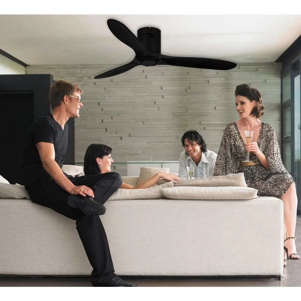 Modern matte ceiling fan, blade, built-in indoor/outdoor matte ceiling fan for terraces, bedrooms and living rooms (black)