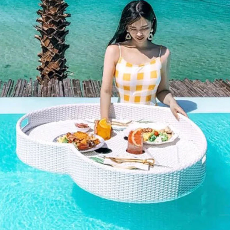 Bali Rattan Tray Swimming Pool Floating Rattan Tray Breakfast Afternoon Tea Dinner Plate Hotel Rattan Basket