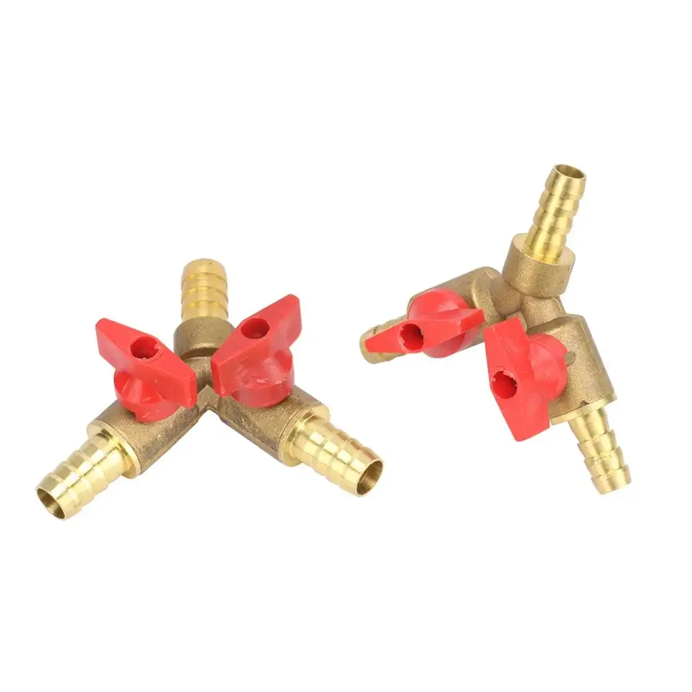 8mm 10mm Hose Barb Y Shaped Three Way Brass Shut Off Ball Valve Pipe Fitting Connector Adapter For Fuel Gas Water Oil Air 1 Pc