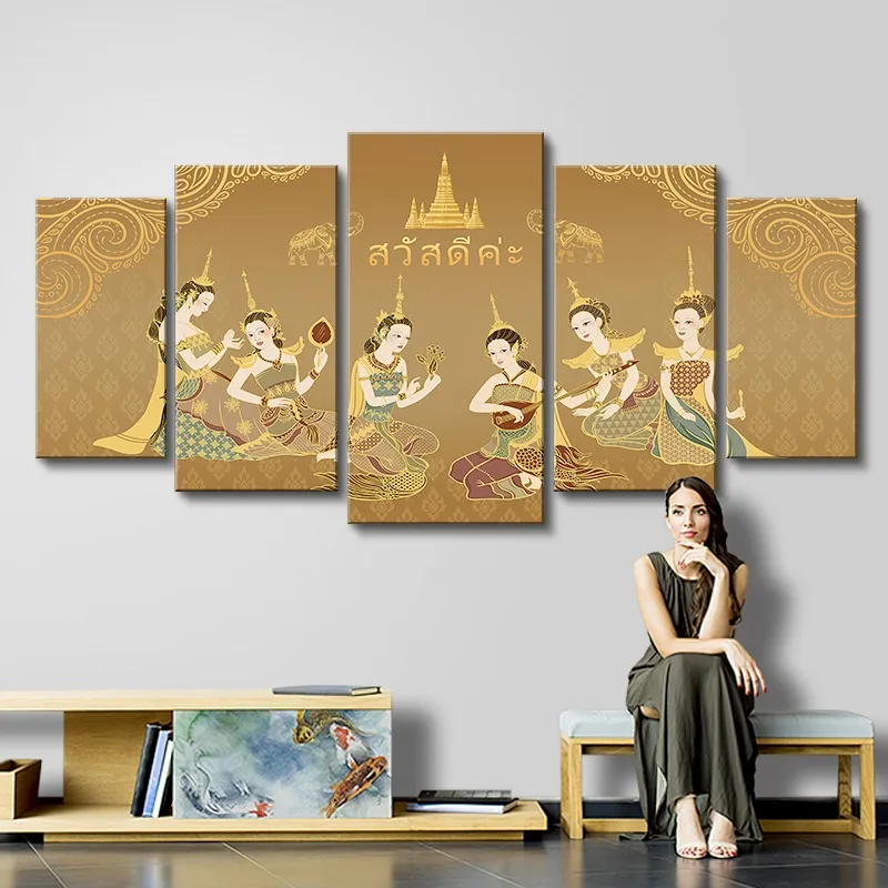 No Framed 5Pcs Southeast Asian Style Thai Style Massage Picture Wall Art Home Decor Posters Canvas Painting Living Room
