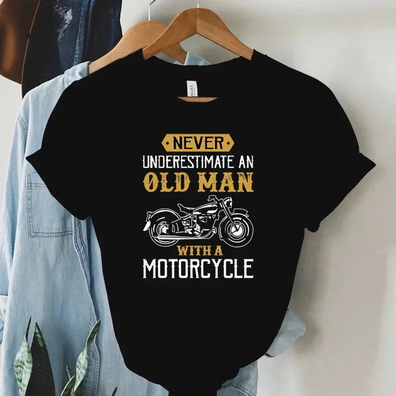 

Women Cotton T-shirt Female Tee Printing Never Underestimate Motorcycle Cool Graphic Hip Hop Style Shirts Oversized Casual Tops