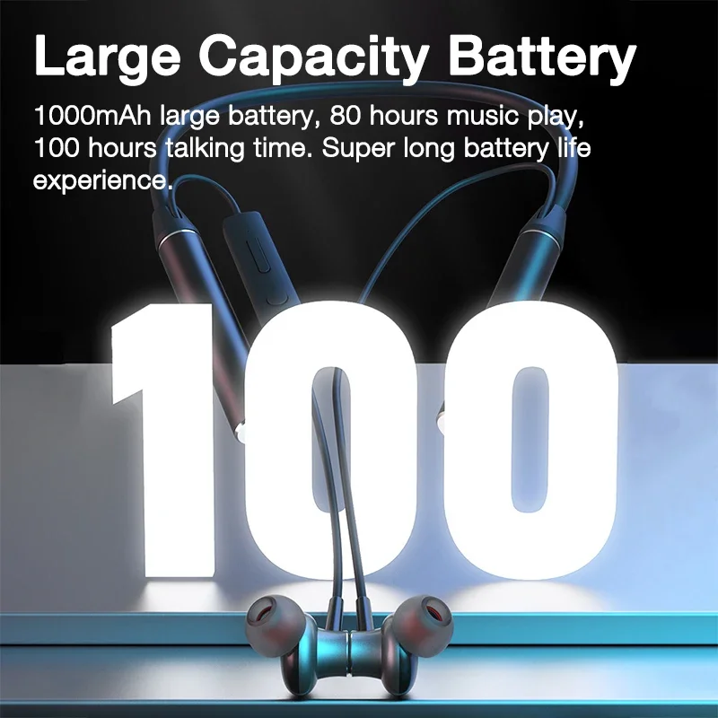 

Новые беспроводные наушники Bluetooth с TF-картой и микрофоном, 80-часовое воспроизведение, наушники для смартфона, бас, спортивные гарнитуры с шейным ремешком, стерео