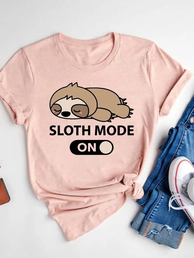 Sloth Animal Printing Cute Fashion Short Sleeve Print T Shirt Tee Basic Clothing Summer Top Graphic T-shirt Women Clothes