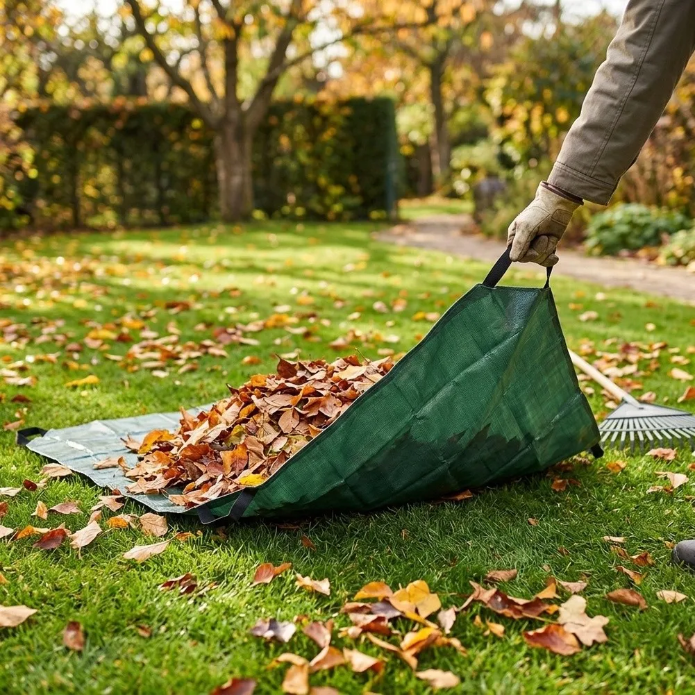 Waterproof Gardening Sheet PE Leaf Collection Mat Robust PE Weaving Reinforced Stitching Easy Transport Handles
