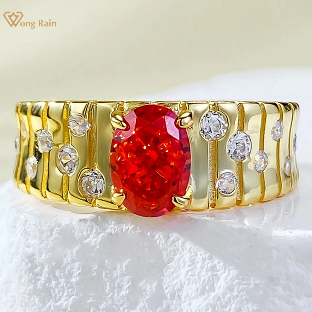 

Wong Rain 18K Gold Plated 925 Sterling Silver Oval Cut 5*7 MM Lab Sapphire Gemstone Vintage Wedding Party Jewelry Ring for Women