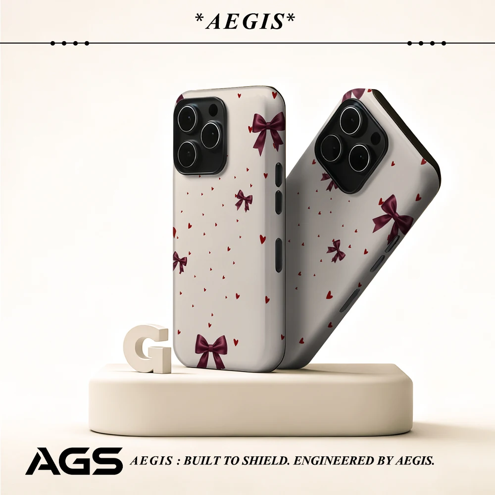 Burgunderrote Schleife und Herz-Handyhülle für magnetische Handyhülle für iPhone 17 16 15 14 13 Pro Max Plus, einzelne doppelschichtige robuste Hülle