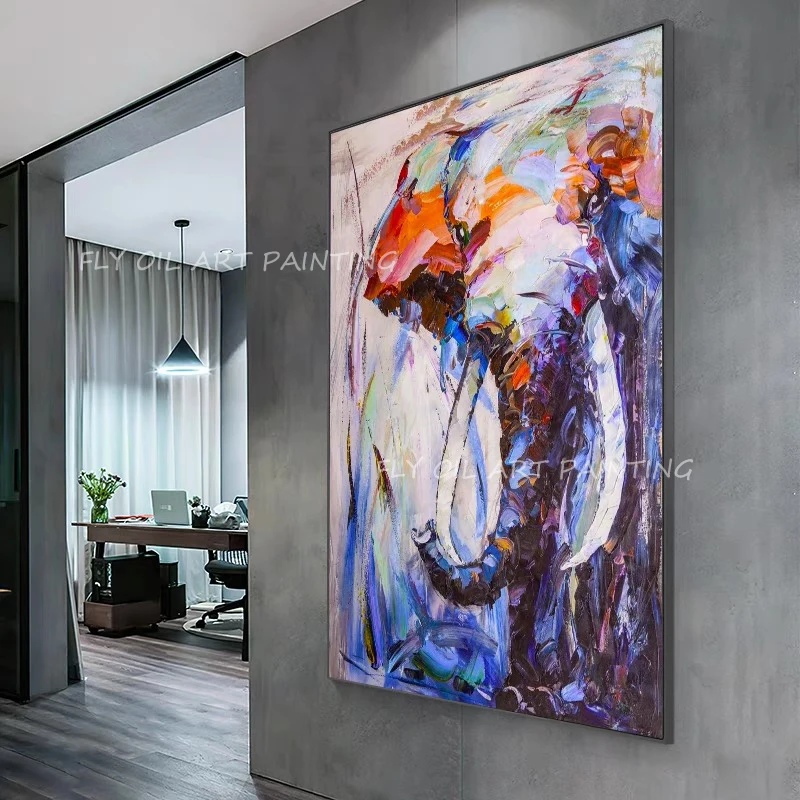 Elephant colorful animal artwork wall texture slice images living room manual canvas oil painting art poster bedroom adornment