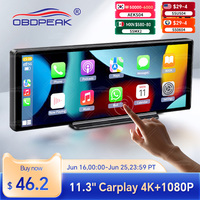 11.3 inch Car DVR 4K Dash Cam Dual Lens Wireless Carplay & Android Auto Video Recorder Monitor GPS Navigation 5G Wifi FM AUX