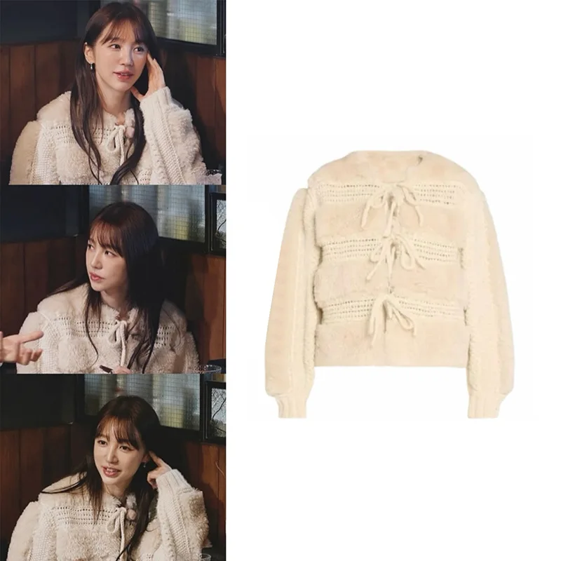 

【Gift Free】 Trendy Warm Faux Fur Patch Crochet Knit Tie Round Neck Jacket 2025 Fall Winter