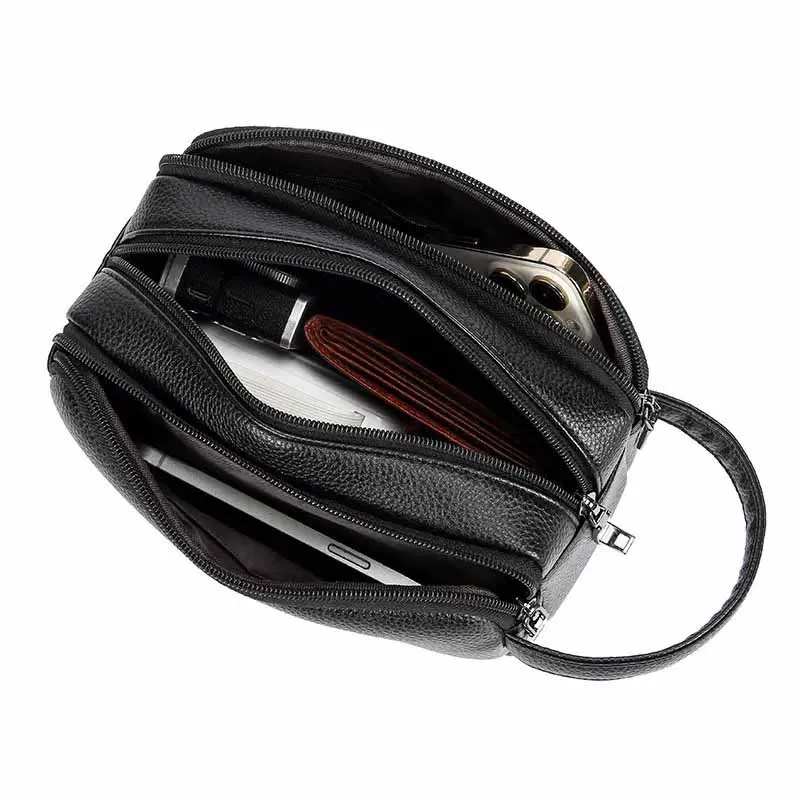 Man Technological Fingerprint Lock Grain Pattern High Quality Black Mens Handbag
