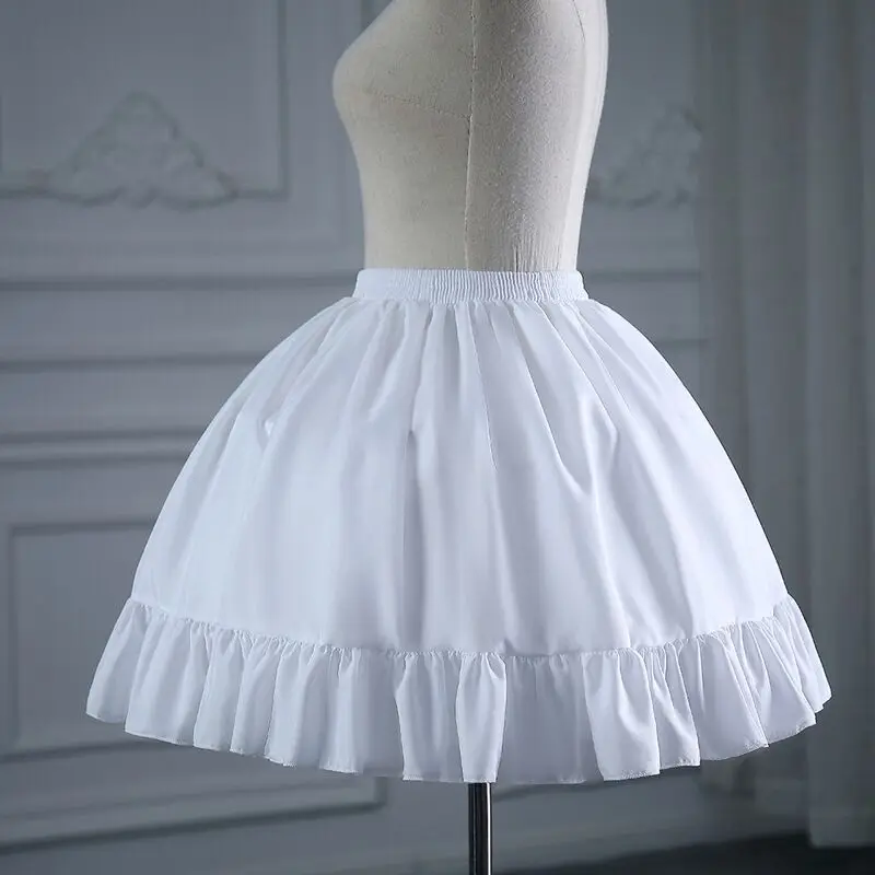 Women Girls Lolita Crinoline Petticoat Cotton Ball Gown Petticoat Short 2 Hoops Underskirt for Cosplay Big Hem Dress White