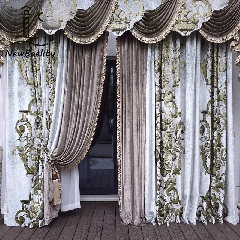 French Rococo Curtains for Living Room Bedroom Villa Luxury High-end Imported Silk Velvet American European Curtains Custom Size