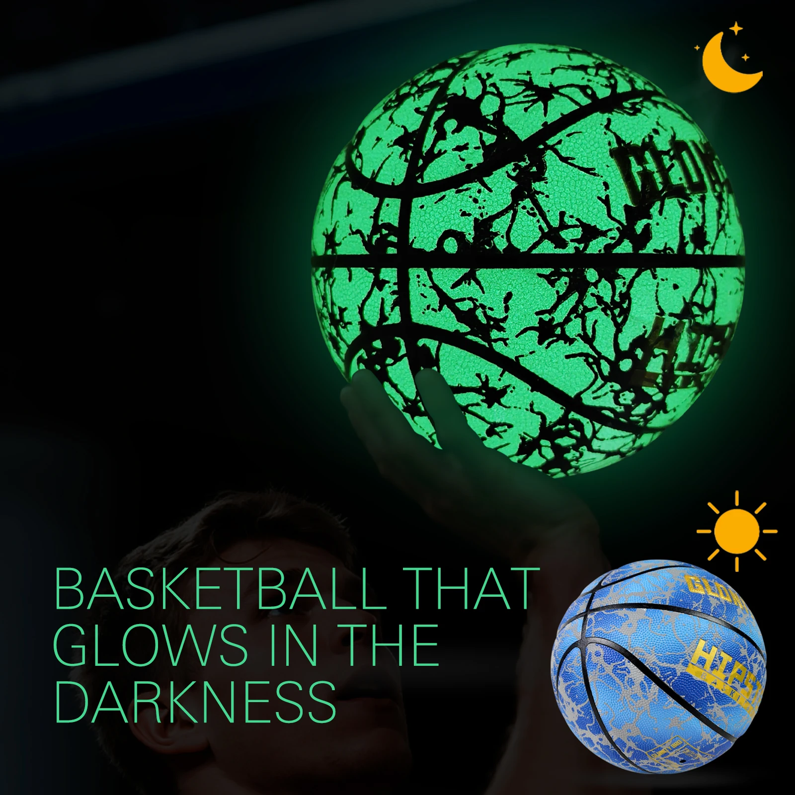 

Glowing Basketball Size7/6/5 Wear-Resistant PU Soft Leather Outdoor Indoor Street Luminous Ball Noctilucent Balls Night Use Blue