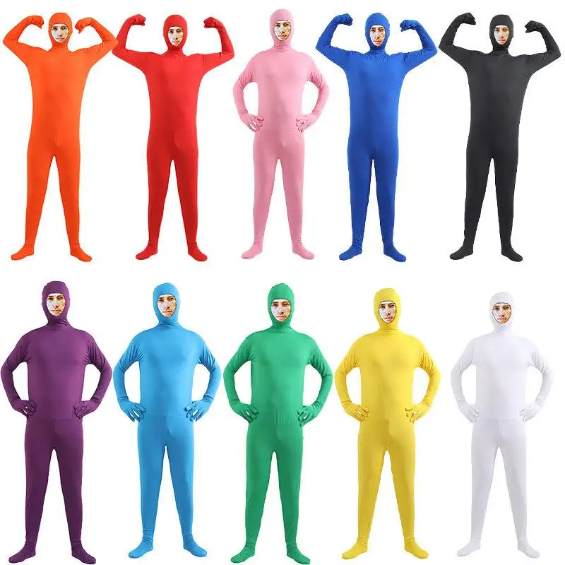 loween Adult Men's  Color Tight Fit Invisibili Cloak Bla Suit One-Piece Suit Invisible Man Children's Costume