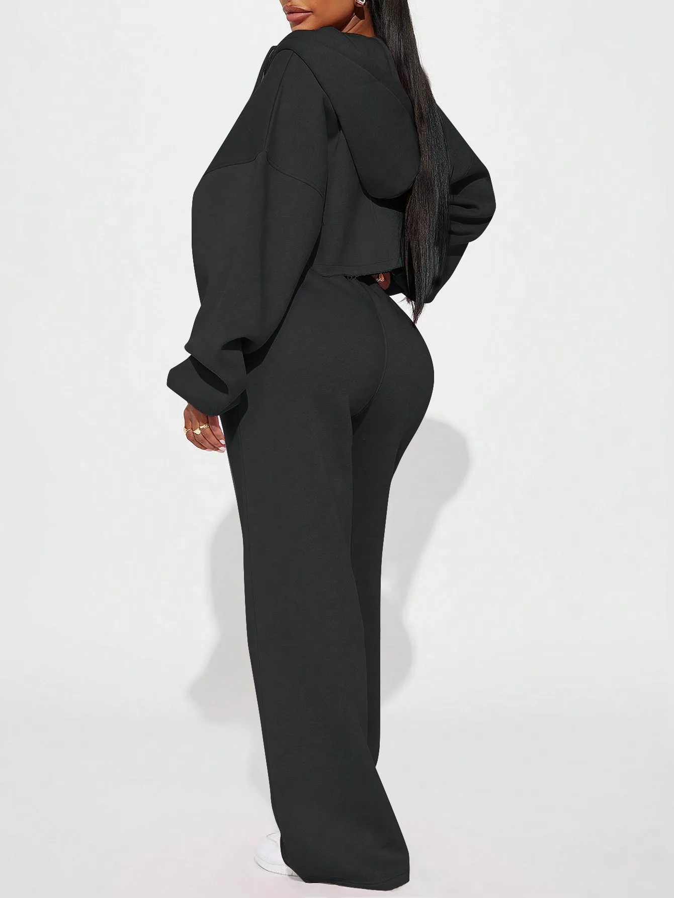 Conjunto de Sudadera Corta con Cierre y Pantalones Deportivos Anchos para Mujer, para Uso Casual