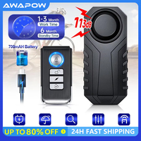 Awapow Rechargeable Bicycle Alarm 113dB Anti Theft Bike Vibration Alarm Remote Control Waterproof Motorcycle Bike Safety System