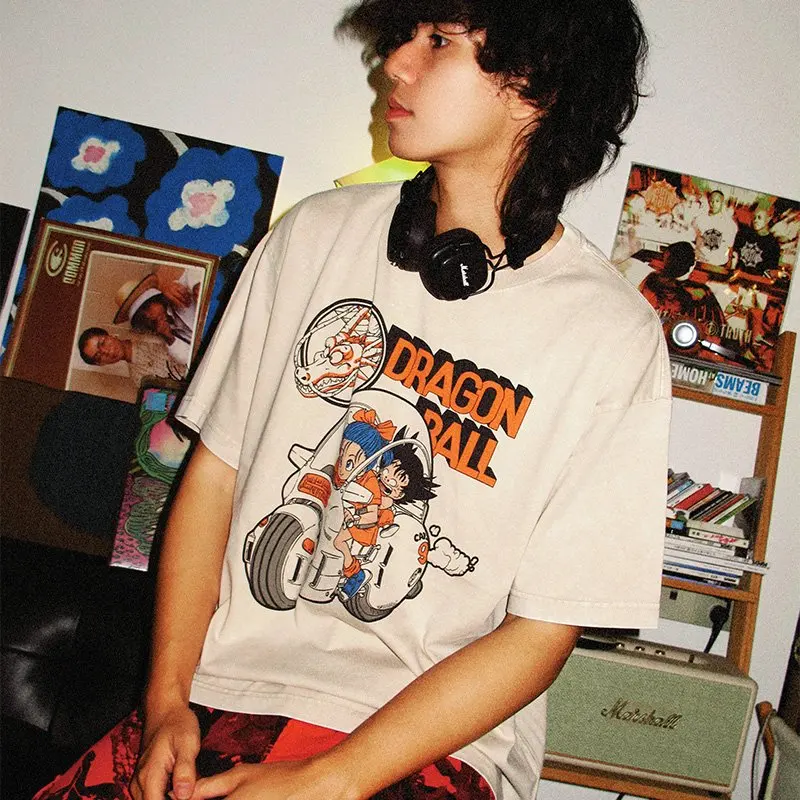 Anime dragon ball vintage lavado camiseta homem mulher manga curta camiseta verão oversized casual impressão gráfica streetwear roupas y2k