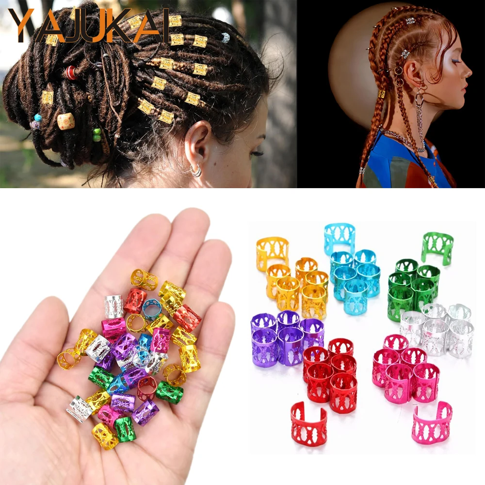 50Pcs Hollow Out Hair Ring Accessories,Beads For Women Girls Diy Hair Metal Hair Braid Rings Clips For Dreadlock Hair Braiding