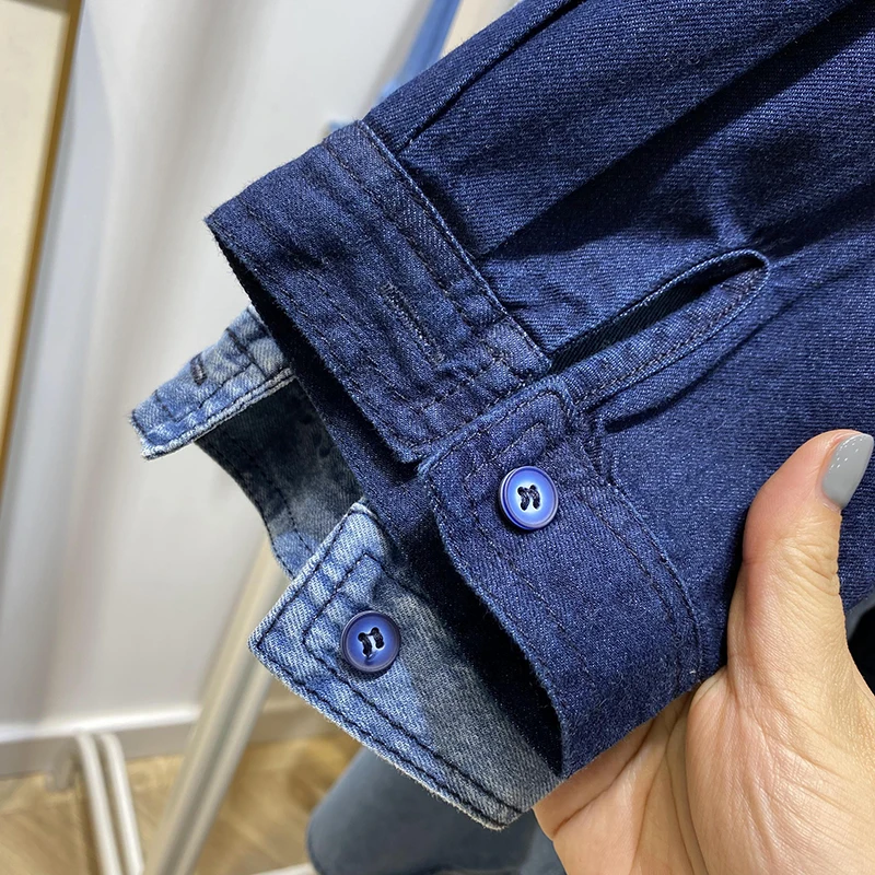 

plus Size Women's Faionable Cotton Denim irt Spring 2023 Korean Sle Loose Fit Long Sve Collar Mid-Length Coat