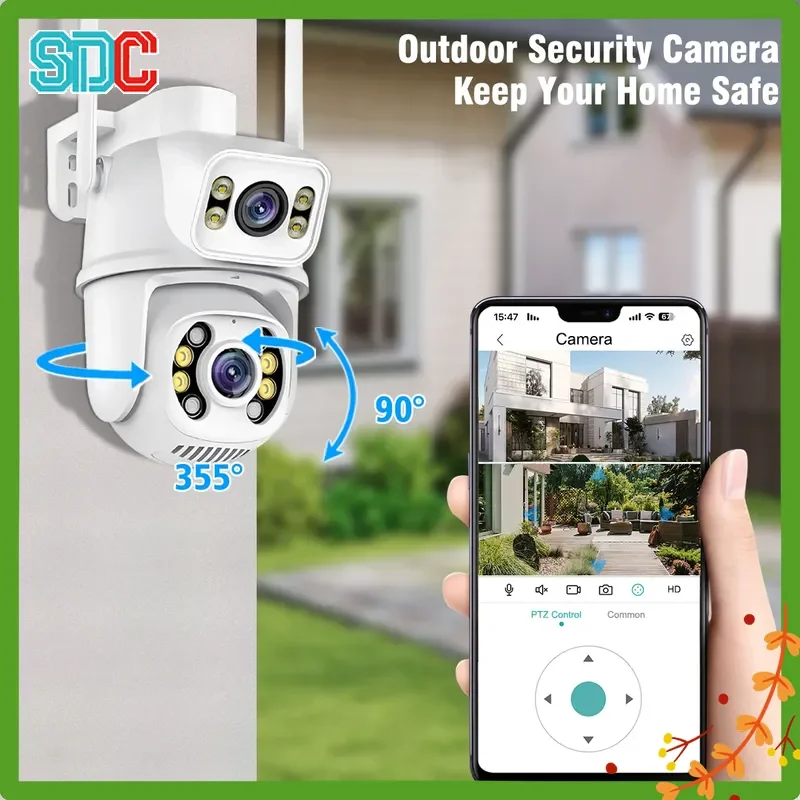 デュアルレンズワイヤレスptzセキュリティカメラ屋外自動追跡人間検知パンチルト24g-wifi監視カメラicseeアプリ