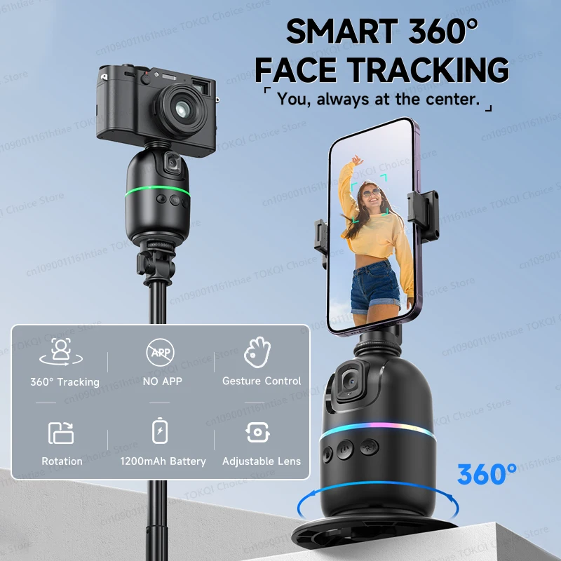 TOKQI-P03 Phone Holder Gimbal AI Smart 360° Rotation Face Tracking Desktop Gimbal for Smartphone & Action Camera Vlog Stabilizer