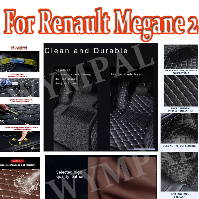 

Luxury Custom Car Floor Mats For Renault Megane 2 2003 2004 2005 2006 Auto Automotive Leather Women Car Mats Full Coverage