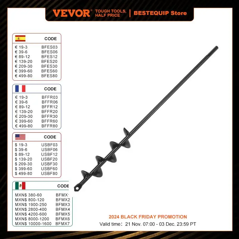 VEVOR Auger Drill Bit for Planting 1.6 x 16.5 Inch Garden Auger Drill Bit Spiral Drill Bit for Bulbs Planting & Holes Digging