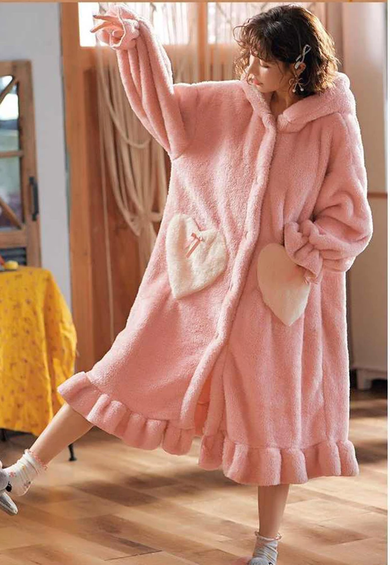 Winter Flannel Hooded Nightgowns Pajamas Set 2022 Thick Warm Cartoon Nightwear Kigurumi Rabbit Lounge Set Princess Sleepwear Set