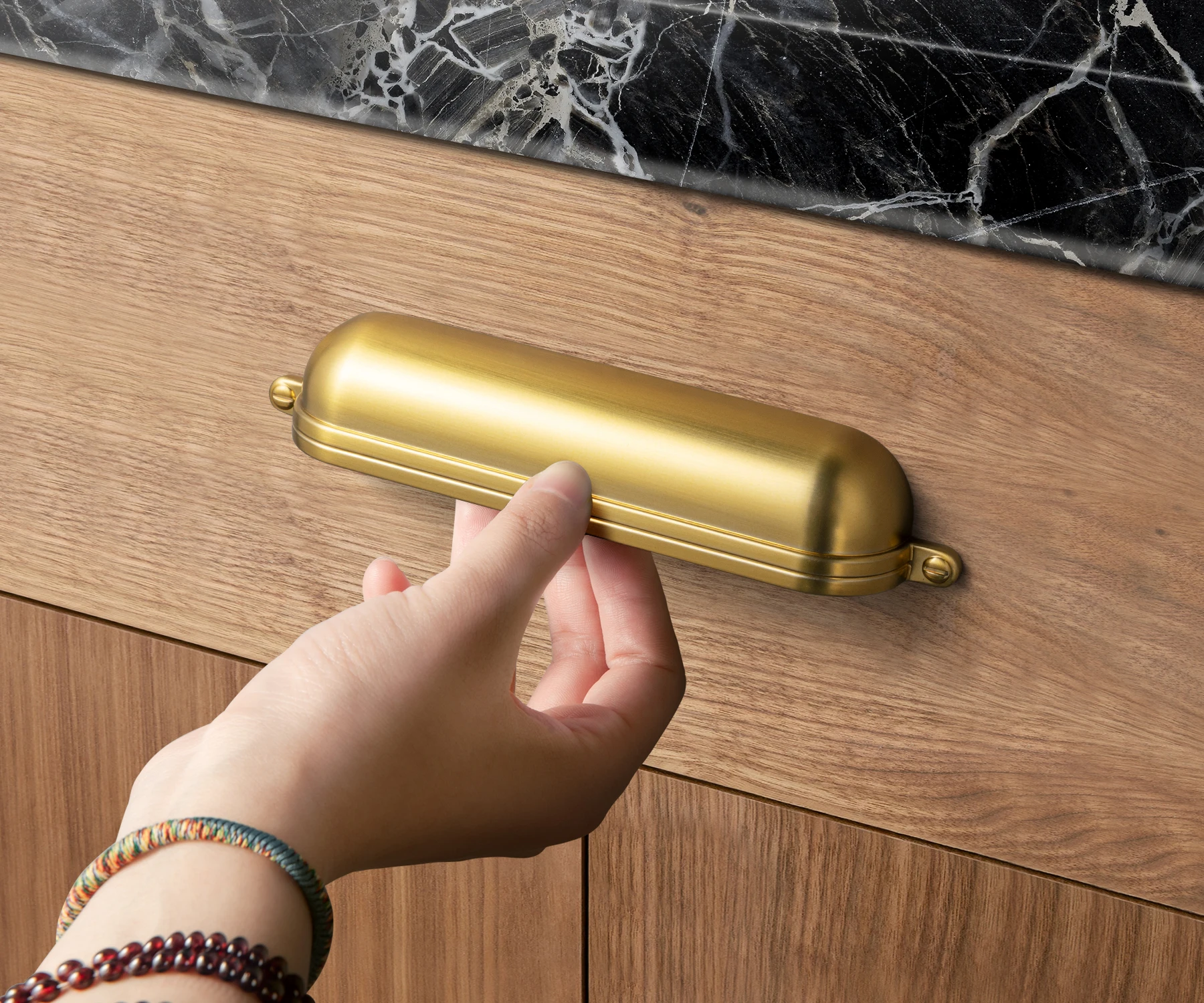 

Goo-Ki Brushed Gold Cabinet Cup Pulls Hammered Texture with Curved Edges Elegant Retro Drawer Handle for Kitchen & Furniture