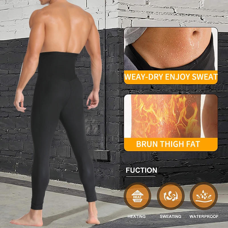 Men Neoprene Sauna Sweat Pants High Waist Hooks Slimming Body Shaper for Weight Loss Thermo Leggings Workout Pants