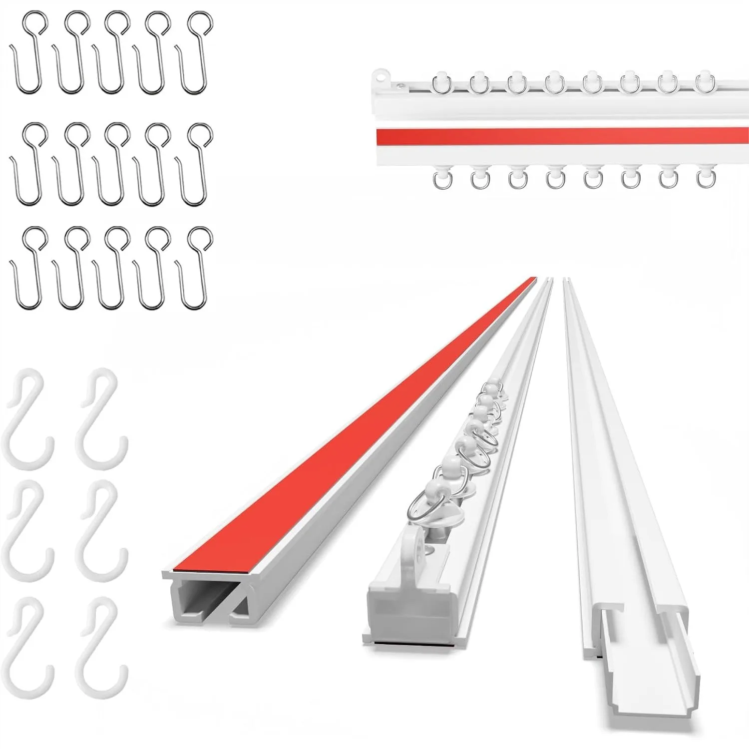 Self-Adhesive Ceiling Curtain Track 5.45FT, No Drill Flexible Curtain Rod for Smooth Wall Mount, White PVC