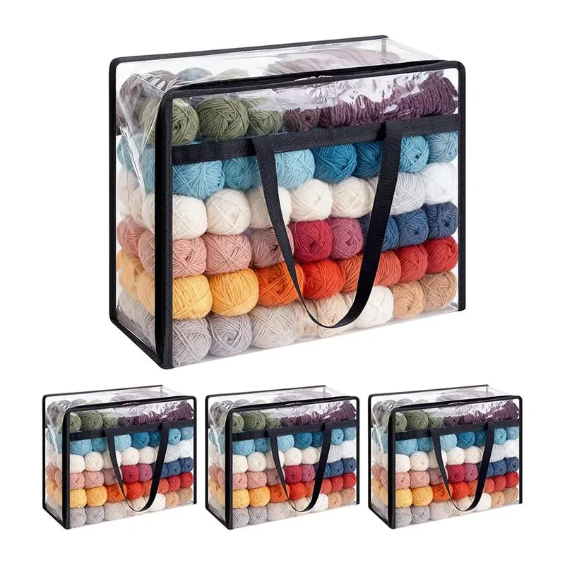 

AT02-Large 18X15x9 Inches Yarn Storage Bags, 4-Pack Clear Yarn Organizers Featuring Dual Zippers& Handles