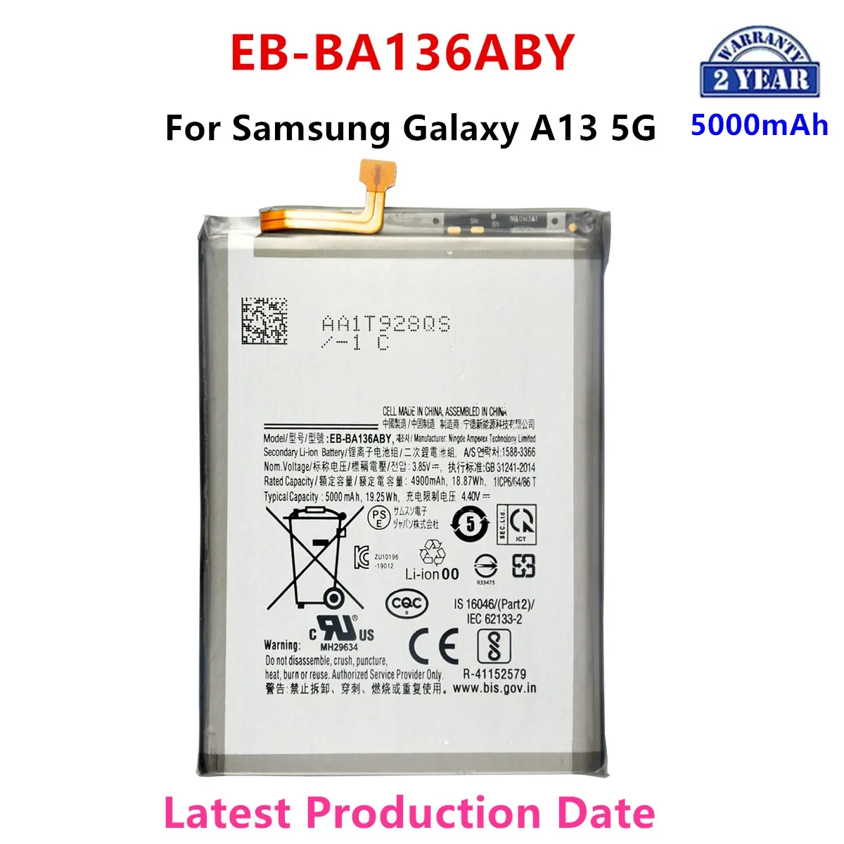 EB-BA136ABY baru baterai pengganti kualitas tinggi 5000mAh untuk Samsung Galaxy A13 5G + alat