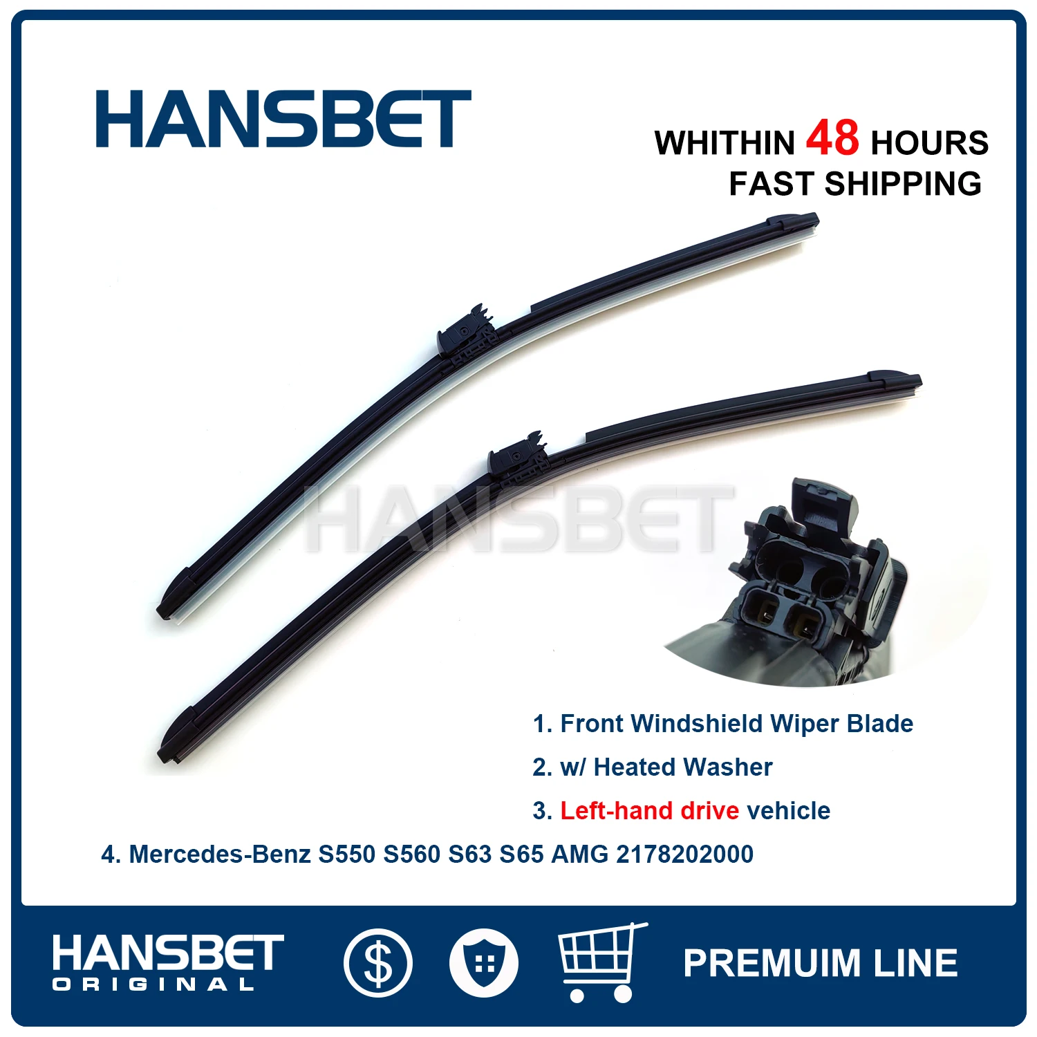 

Комплект щеток стеклоочистителя переднего стекла с подогревом шайбы для Mercedes-Benz S550 S560 S63 S65 AMG 2178202000 LHD HANSBET