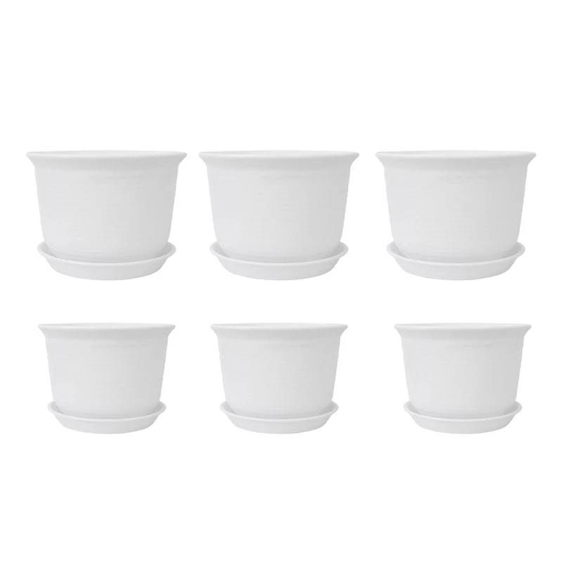 Plastic Flower Pots Pack Of 6 2 Sizes 15 Cm 18 Cm White Flower Pot Flower Vase Planter Plant Pots Pot