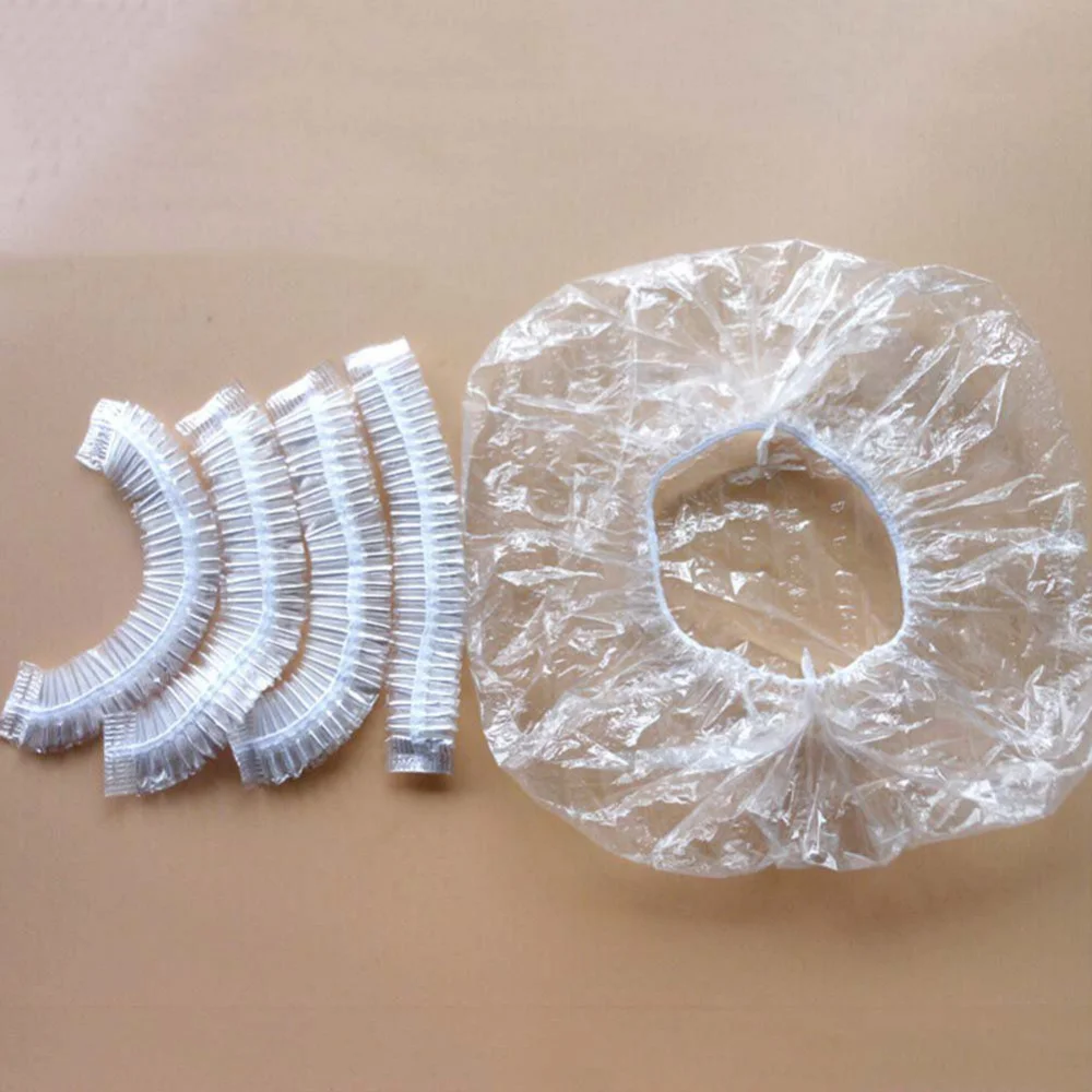 100Pcs Disposable Shower Cap Elastic Mesh Shape Waterproof Non-woven Bath Hat for Extension Clear Beauty Hair Hat Shower Cap