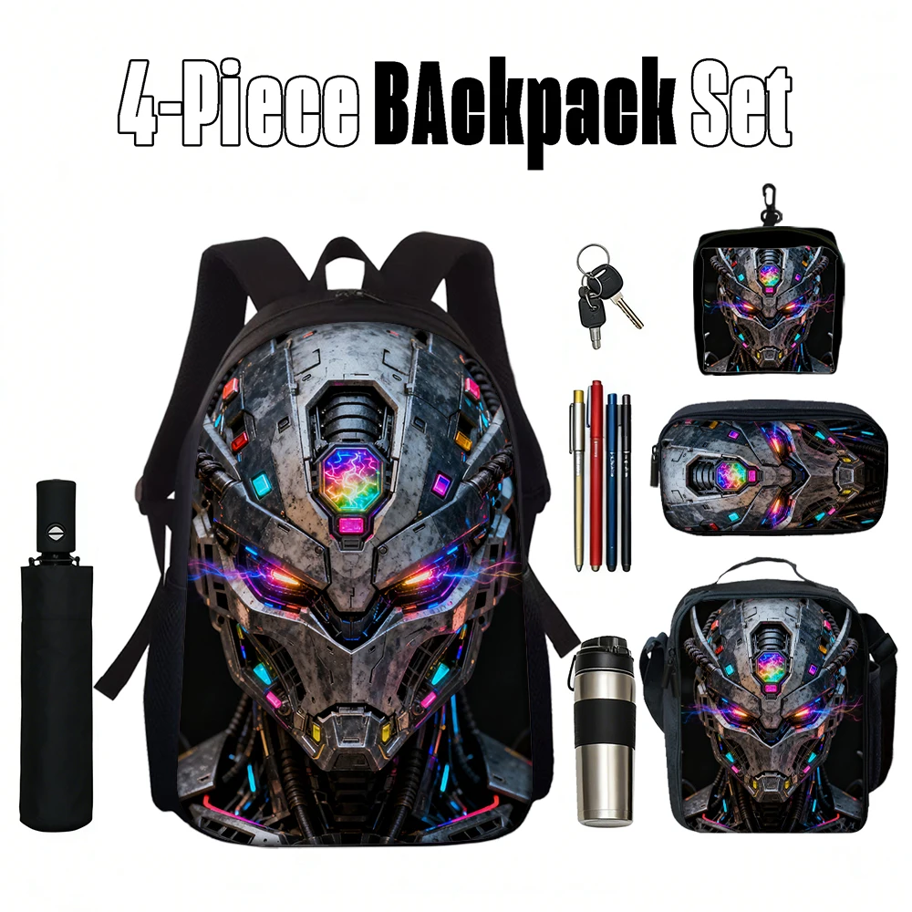 Cartoon robot school bag open compartment view