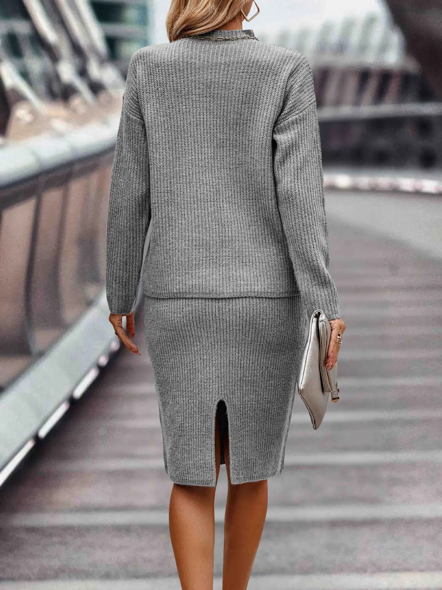 2 piece sets women outfit Autumn Winter Black Khaki Navy Blue Knitted Sweater Tops+Skirt Set 2024 new in matching sets