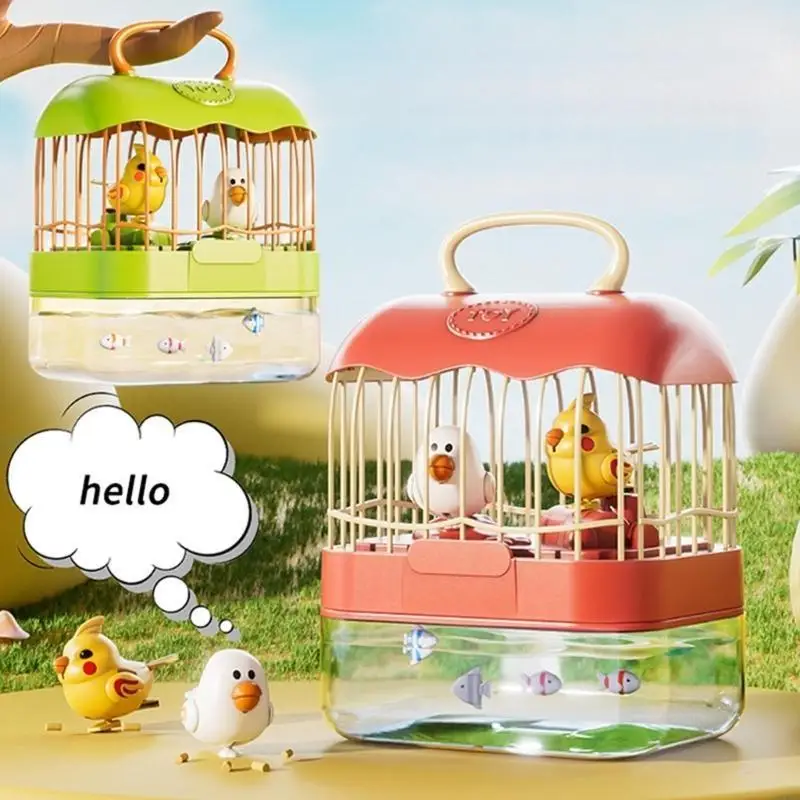 97BC Funny Electric Flapping Bird Musical Toy with Fish Bowl Gift for Baby Pet Musical Singing Glowing Parrot with