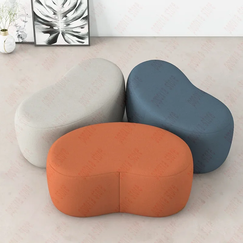 Nordic Luxury Stool Lamb Changing Wool Foot   Creative Design Living Room Floor Sofa Bench Bedroom Pouf  Shoe Ottoman